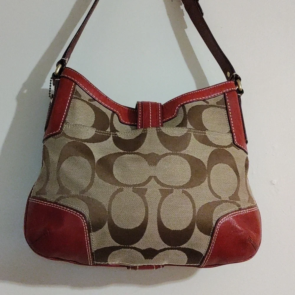 RARE Vintage Coach Y2K Hampton Signature C Hobo – Burgundy Leather Shoulder Bag